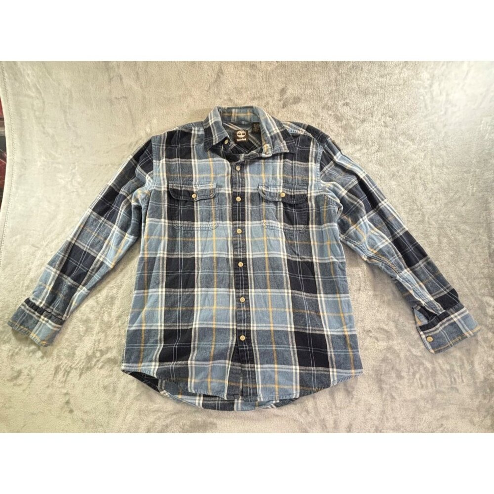 Timberland Shirt Men's Medium Blue Plaid Long Sleeve Button-Down Shirt